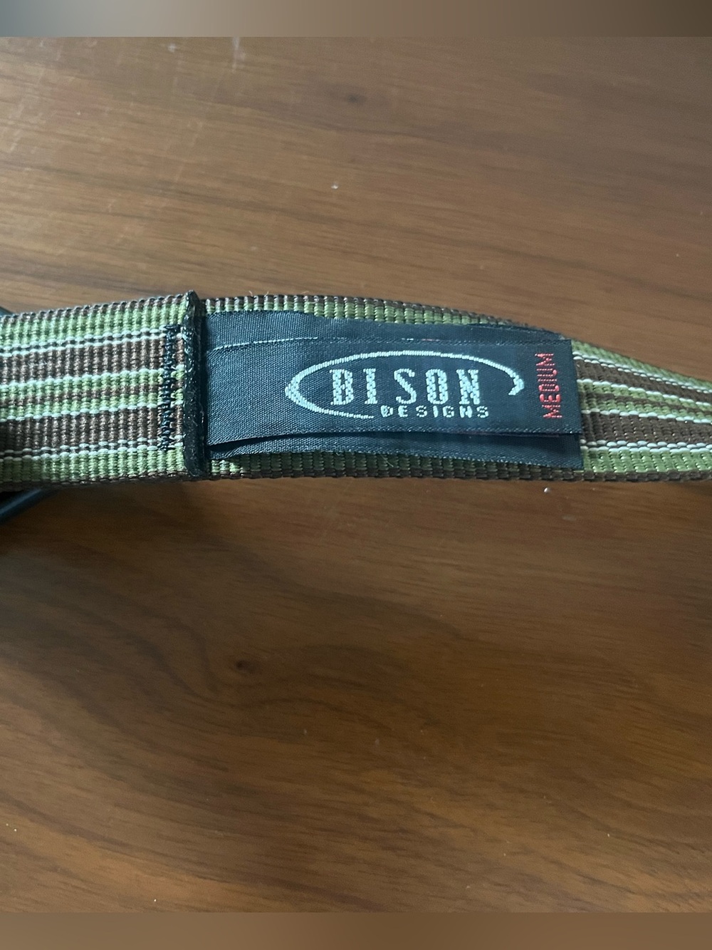 Bison Designs Striped Olive and Brown Web Belt with Black Buckle - Size M - Picture 4 of 6